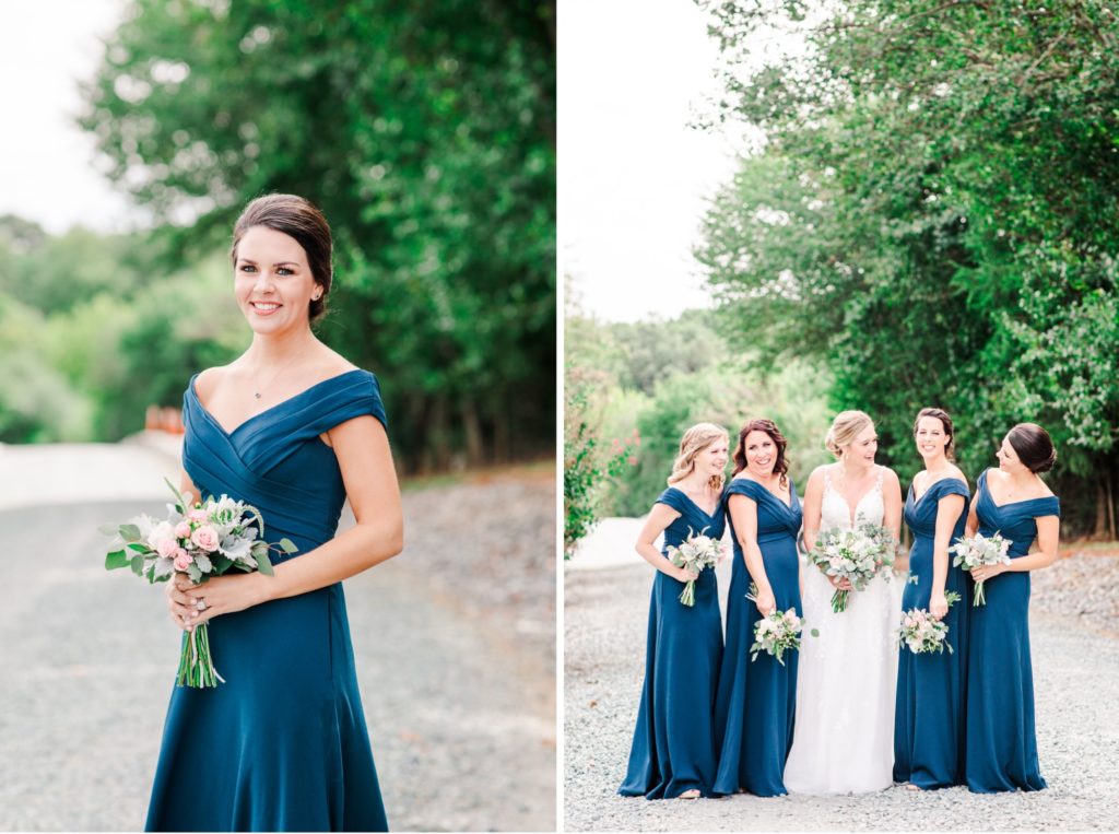 Navy blue bridesmaids inspiration at the Barn at Woodlake Meadows in Bear Creek, NC| by Tierney Riggs Photography