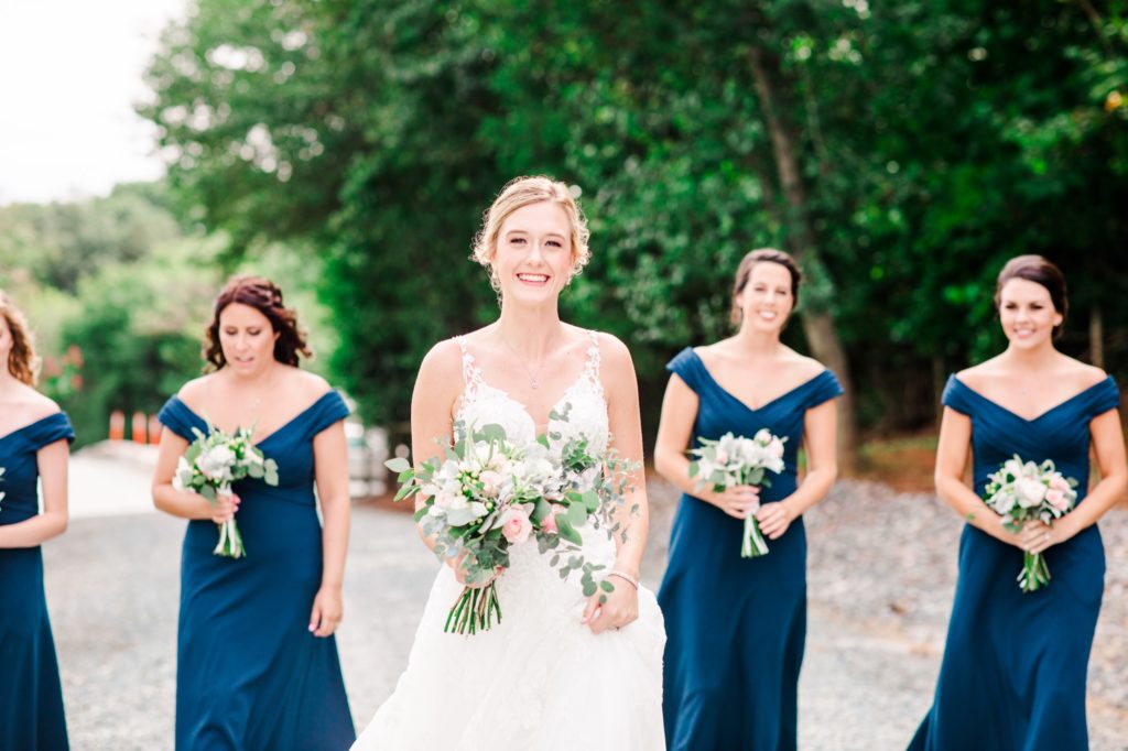 Navy blue bridesmaids inspiration at the Barn at Woodlake Meadows in Bear Creek, NC| by Tierney Riggs Photography