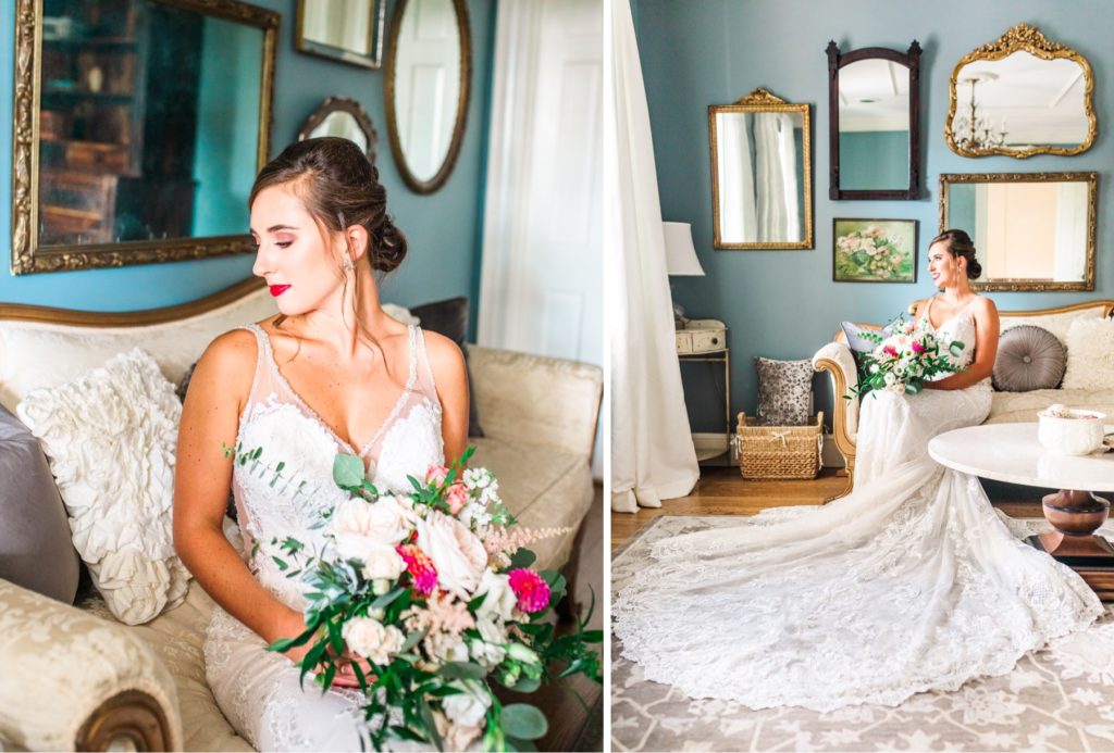 Bridals at The Highgrove Estate in Fuquay-Varina | Tierney Riggs Photography| The Highgrove Estate wedding venue in Fuquay-Varina, NC was the perfect backdrop for Mallory's bridal session. Wedding bouquet by Flowers on Broad Street.