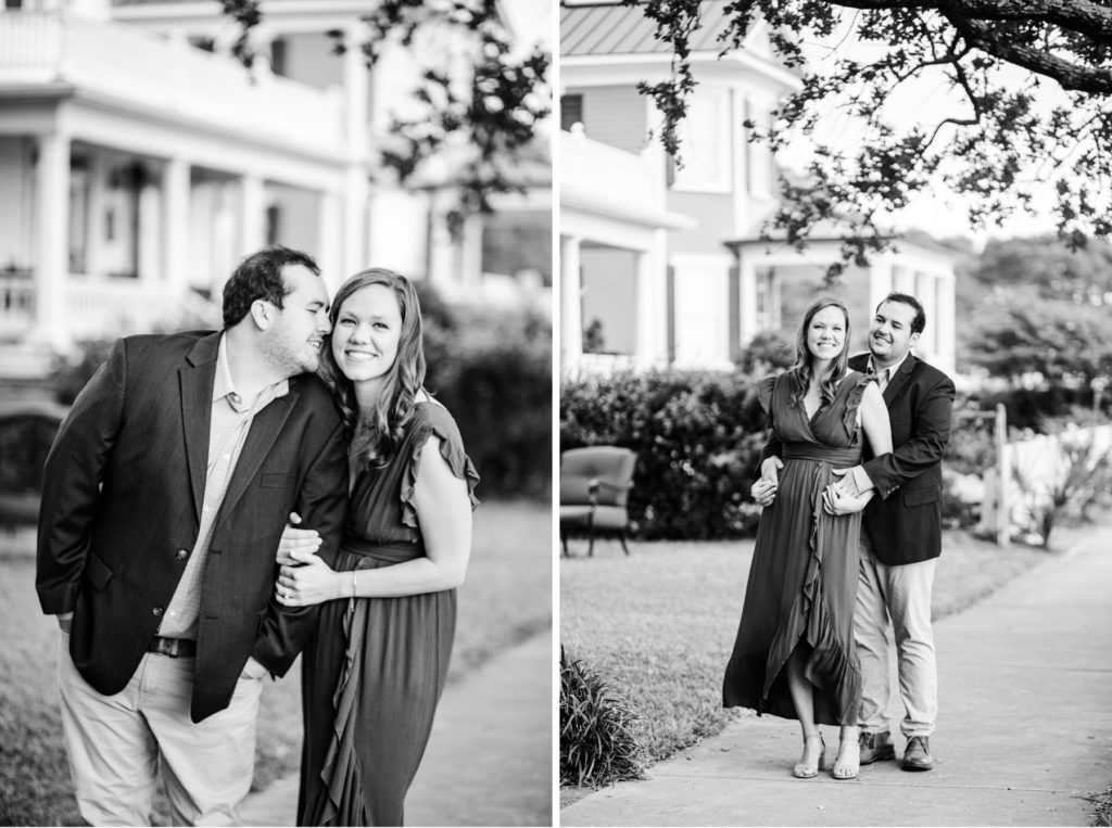 Black white engagement session photos in coastal, NC by Tierney Riggs Photography