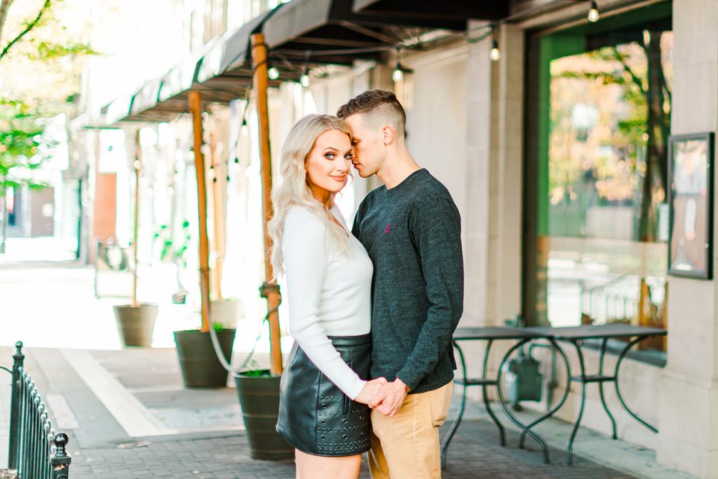 Light and vibrant engagement photos in downtown Winston-Salem, NC