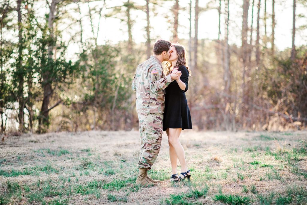 Classic engagement photos at Harris Lake in New Hill, NC