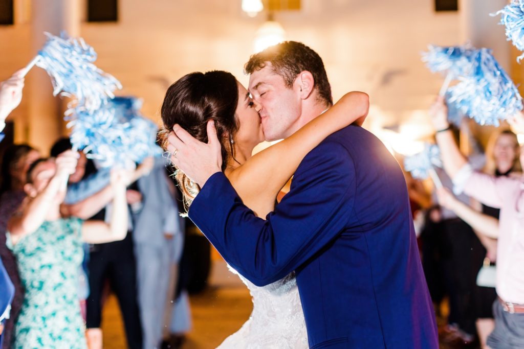 A UNC themed wedding exit