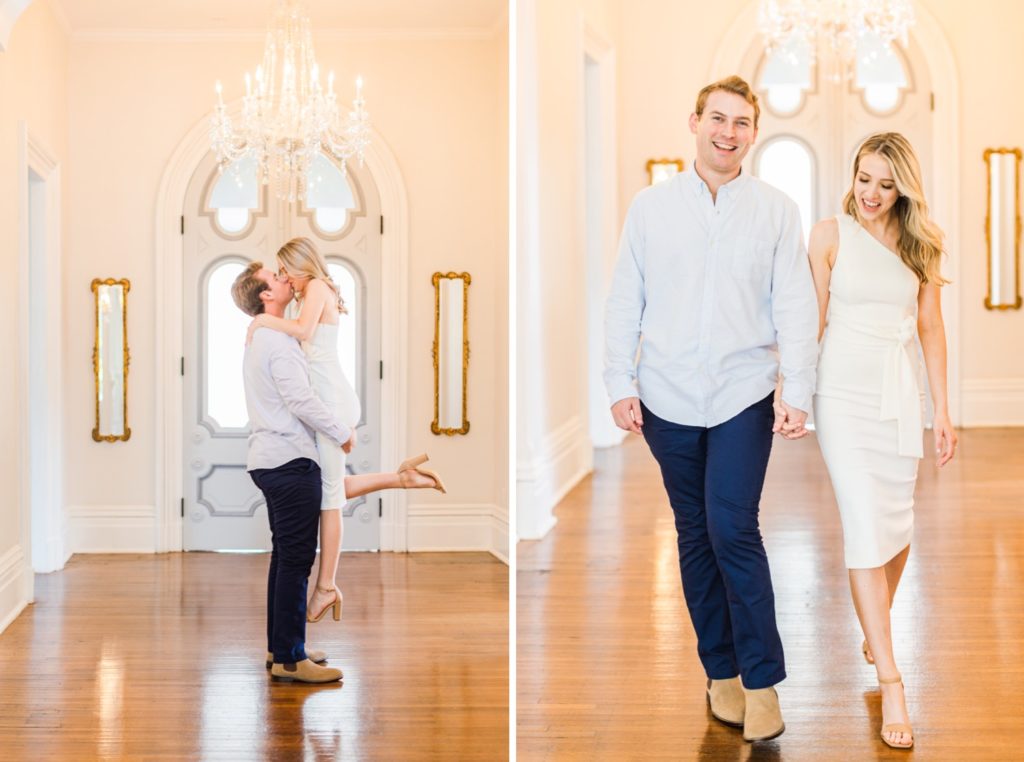 A COUPLE CELEBRATING THEIR ENGAGEMENT AT THE MERRIMON-WYNNE HOUSE IN RALEIGH, NC