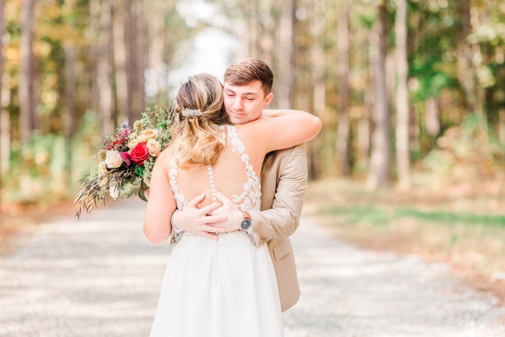 First look during an Oakland Farm Raleigh NC wedding day