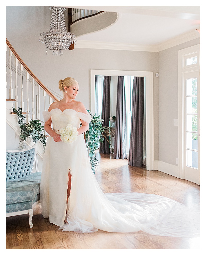 Bride posing for a portrait at Highgrove Estate in Fuquay Varina
