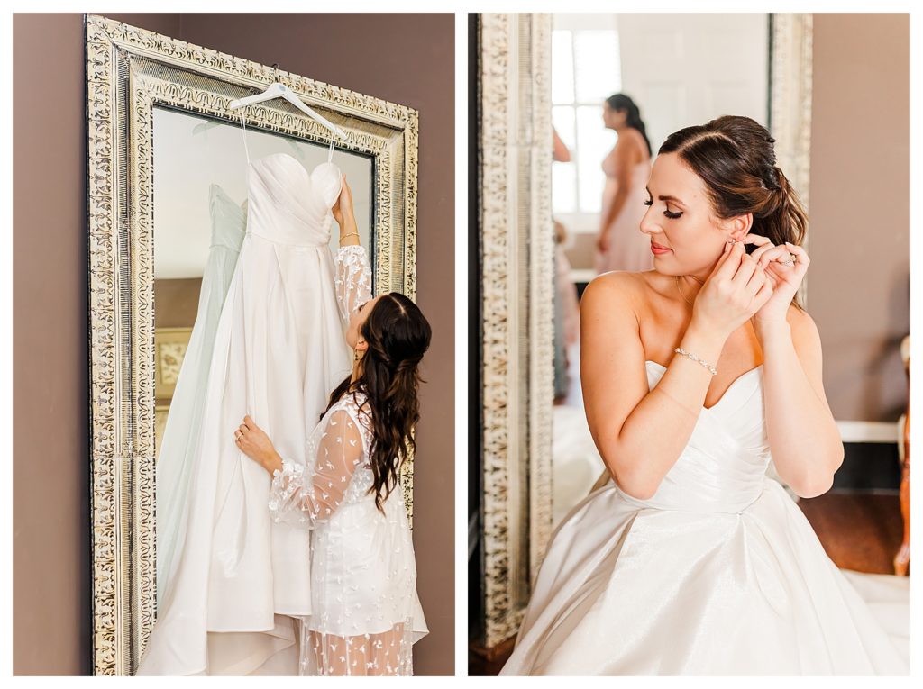A bride getting dressed for her wedding day photographed by Raleigh wedding photographer Tierney Riggs