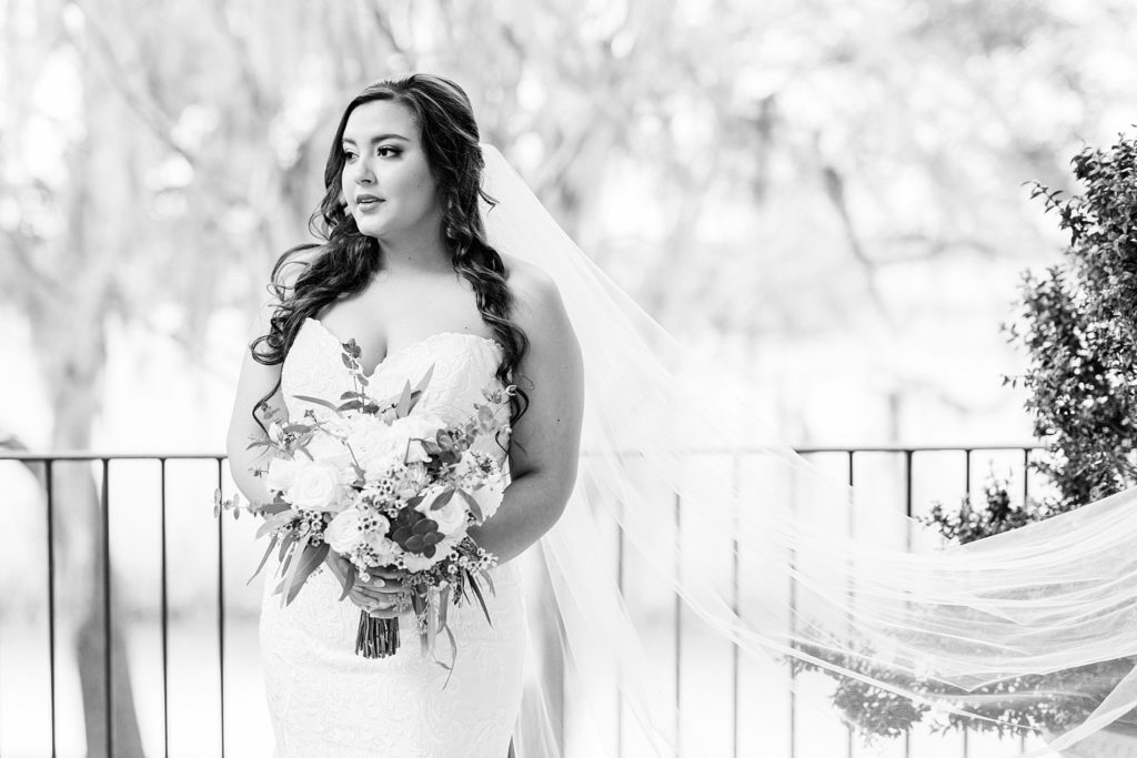 A black and white portrait captured by Charleston wedding photographer Tierney Riggs