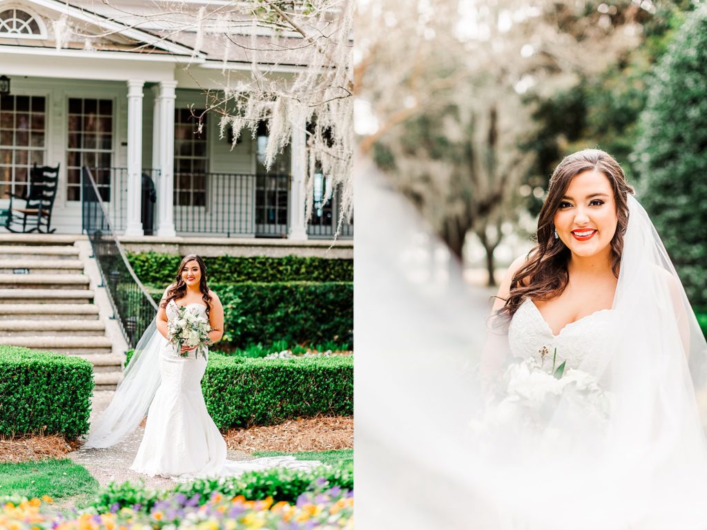 A bride smiling by Charleston wedding photographer Tierney Riggs