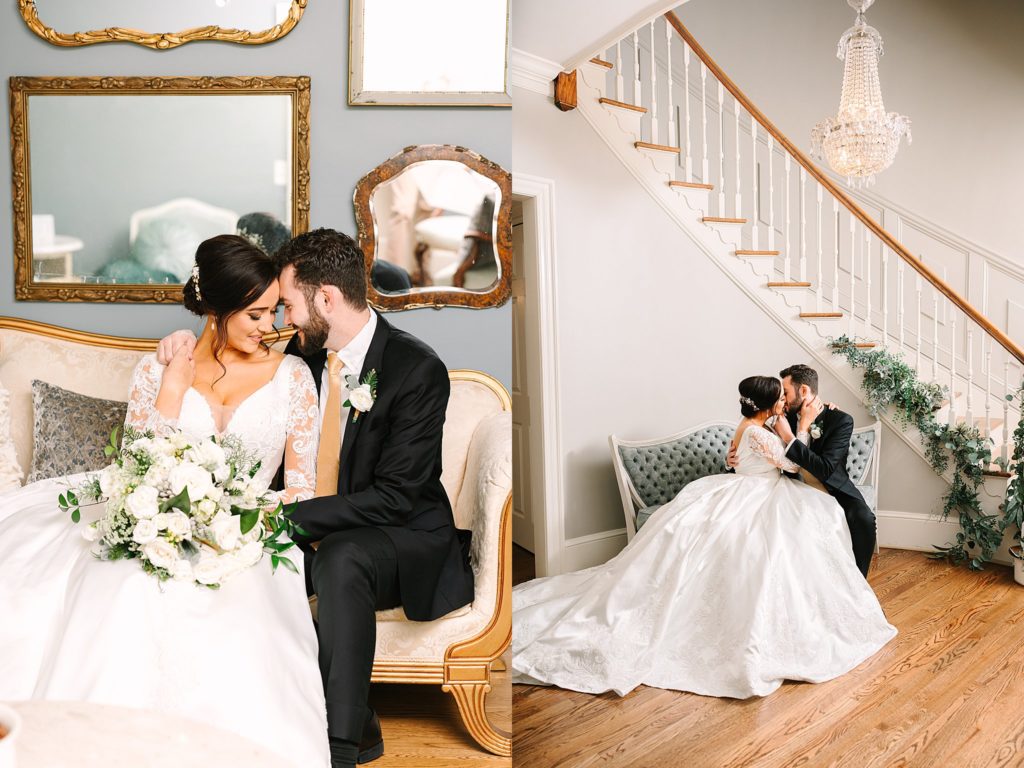 Bride and groom portraits indoors at the Highgrove Estate