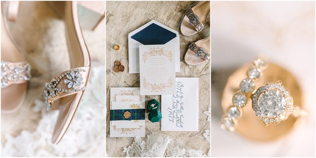 Bridal details styled together for a wedding day at The Sutherland in Wake Forest, NC