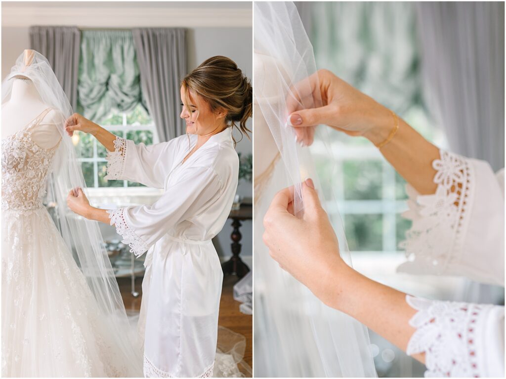 Bride getting dressed at the Highgrove Estate| Raleigh, NC Wedding Photographer Tierney Riggs Photography