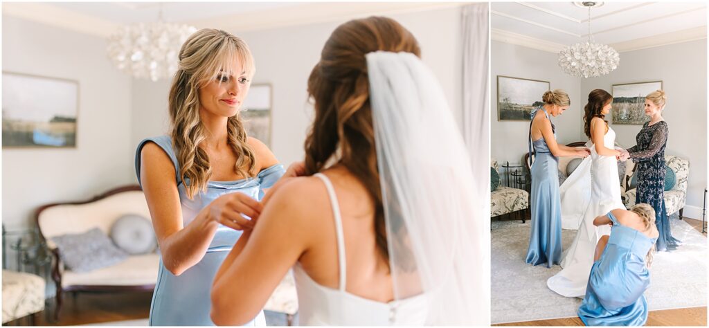 Bride getting ready on her wedding day at Highgrove Estate in Fuquay-Varina, NC