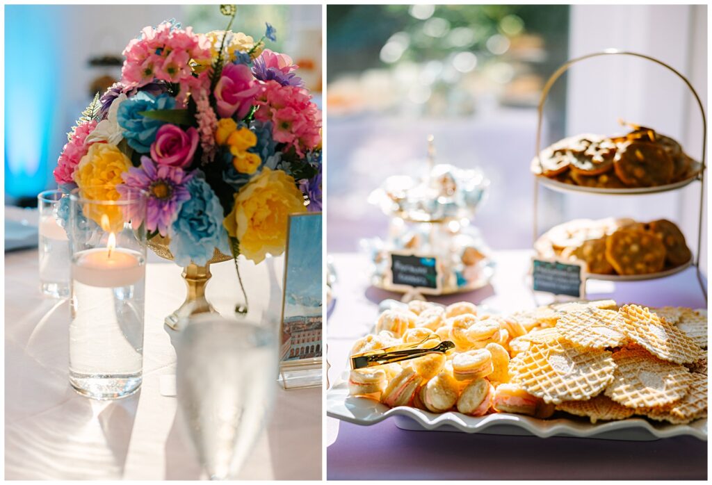 Bright and vibrant reception decor at the Upchurch in Cary, NC