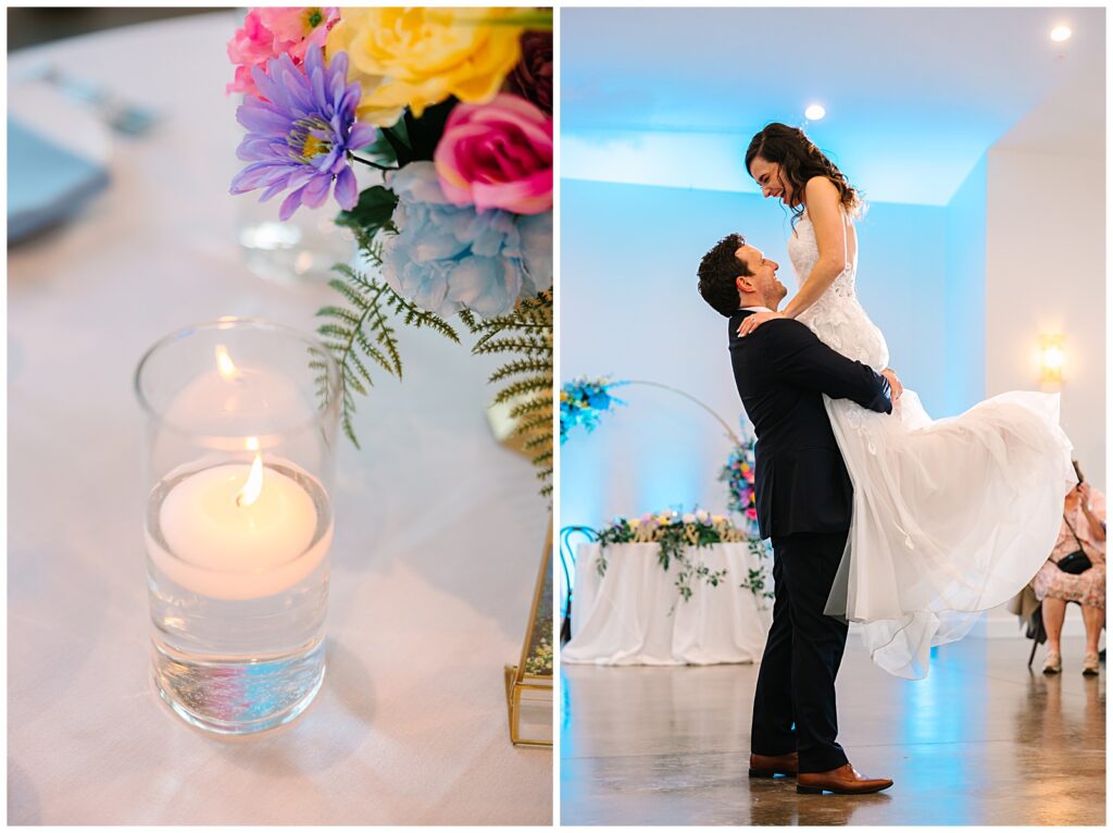 Bright and vibrant reception decor at the Upchurch in Cary, NC