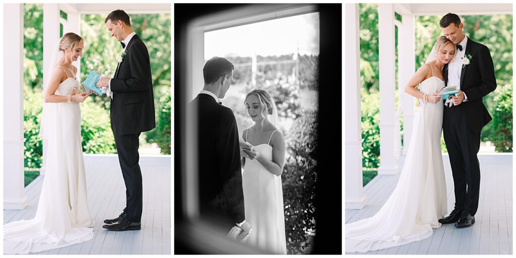 A couple exchanging gifts before their Raleigh, NC wedding