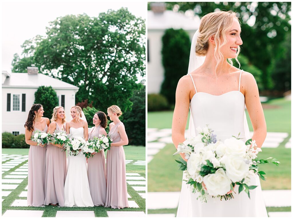 Bridesmaids posing for photos at Walnut Hill