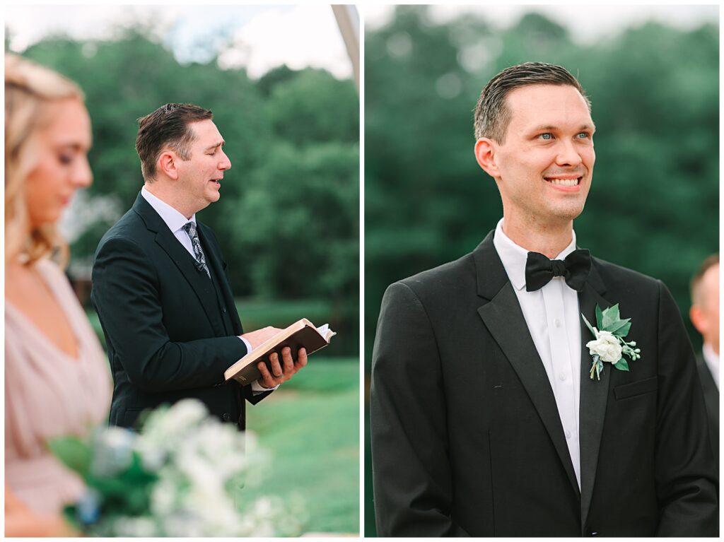 Groom seeing his bride during his wedding ceremony in Raleigh, NC