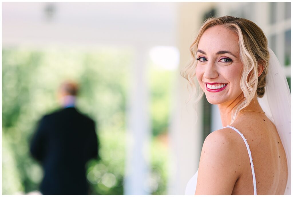 Bride about to have a first look with her dad at Walnut Hill