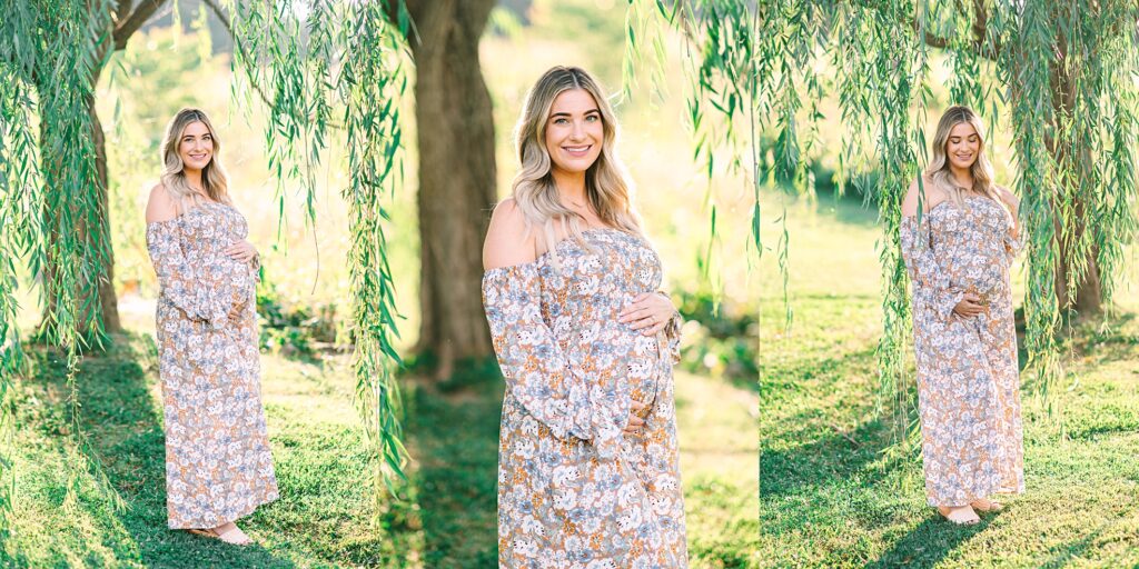 A photo of a mom in a field taken by Raleigh Maternity Photographer, Tierney Riggs