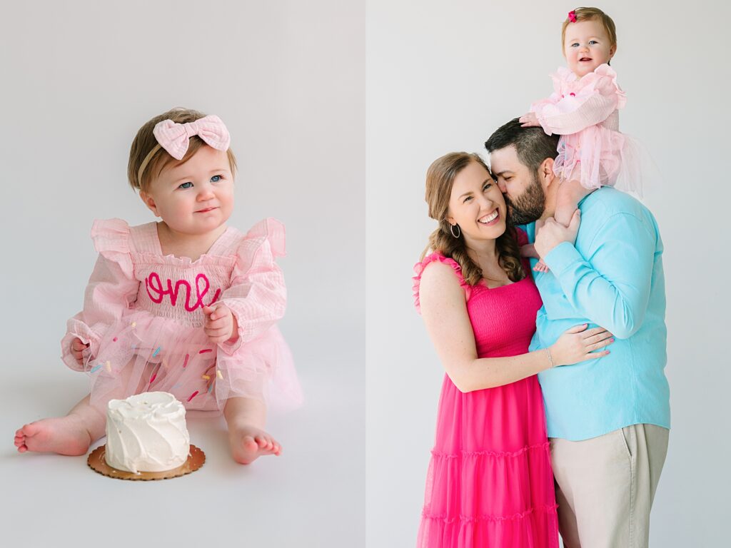 A one year old cake small photo session taken in a studio by Tierney Riggs.