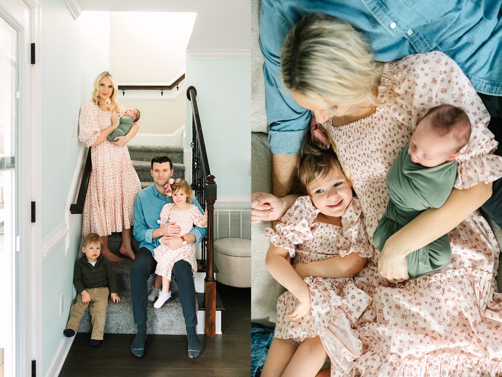 A family welcoming a newborn baby during their photo session in apex, NC